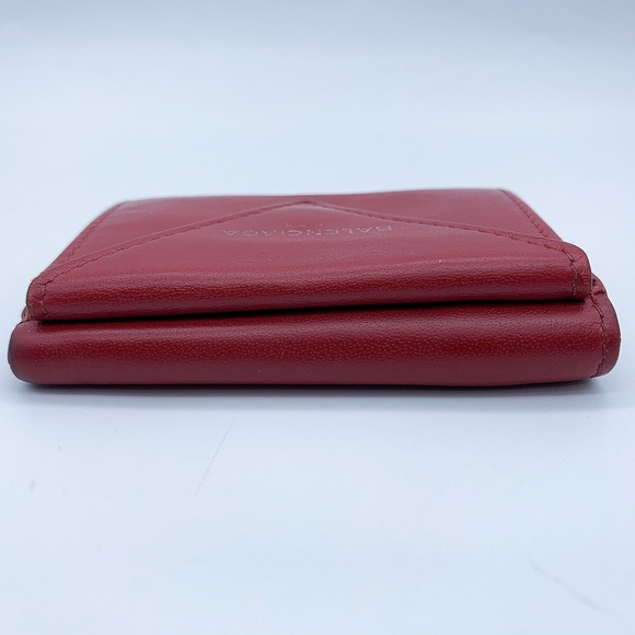 Balenciaga Papier Lambskin Leather Mini Tri-Fold Wallet in Red - Picture 10 of 11